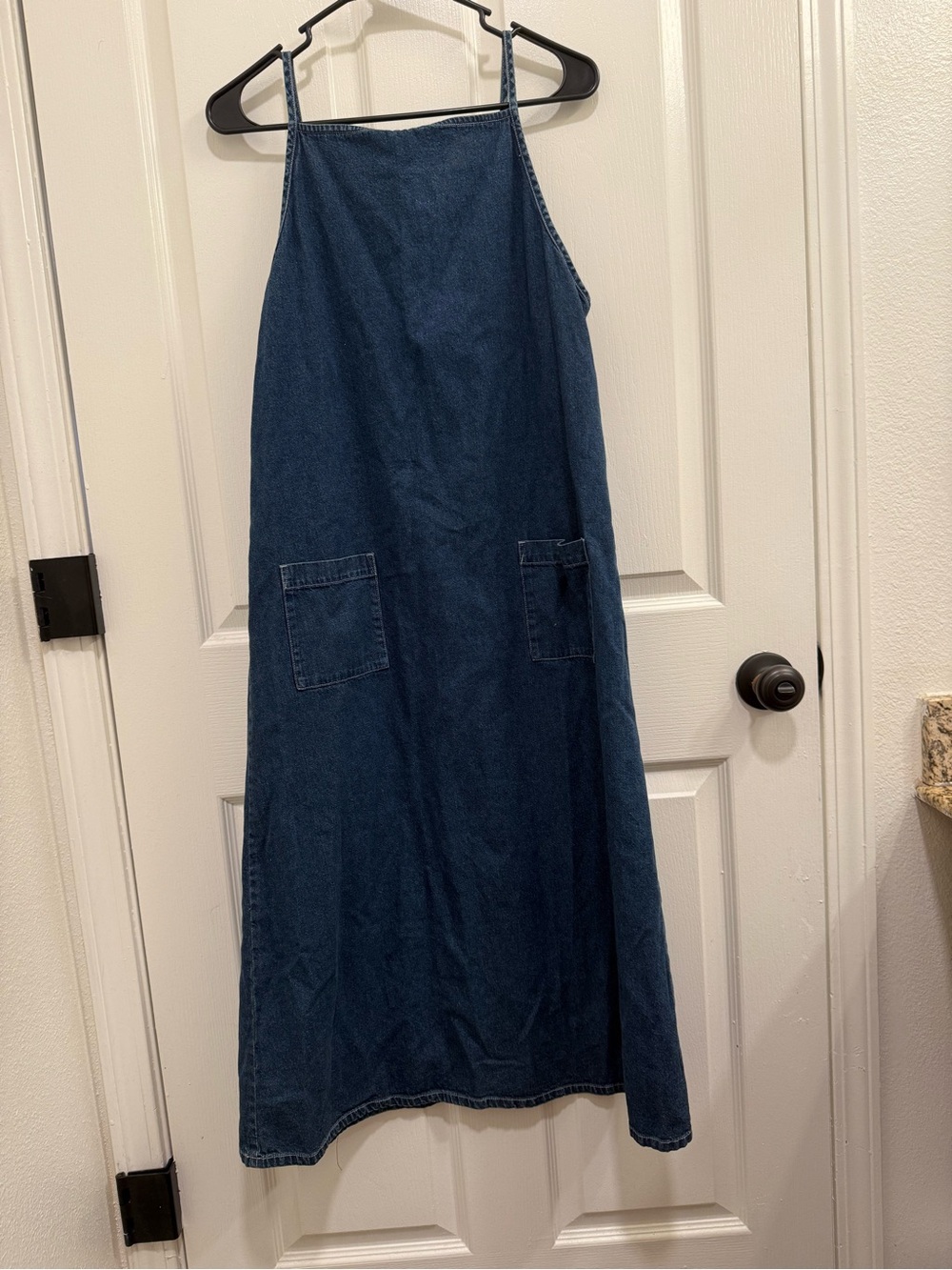 Denim A-Line Maxi Skirt in Dark Blue